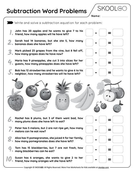 Subtraction Word Problems Worksheets .